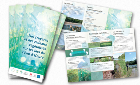 Triptyque de présentation consacré aux frayères et radeaux végétalisés sur les lacs de l'Eau d'Heure